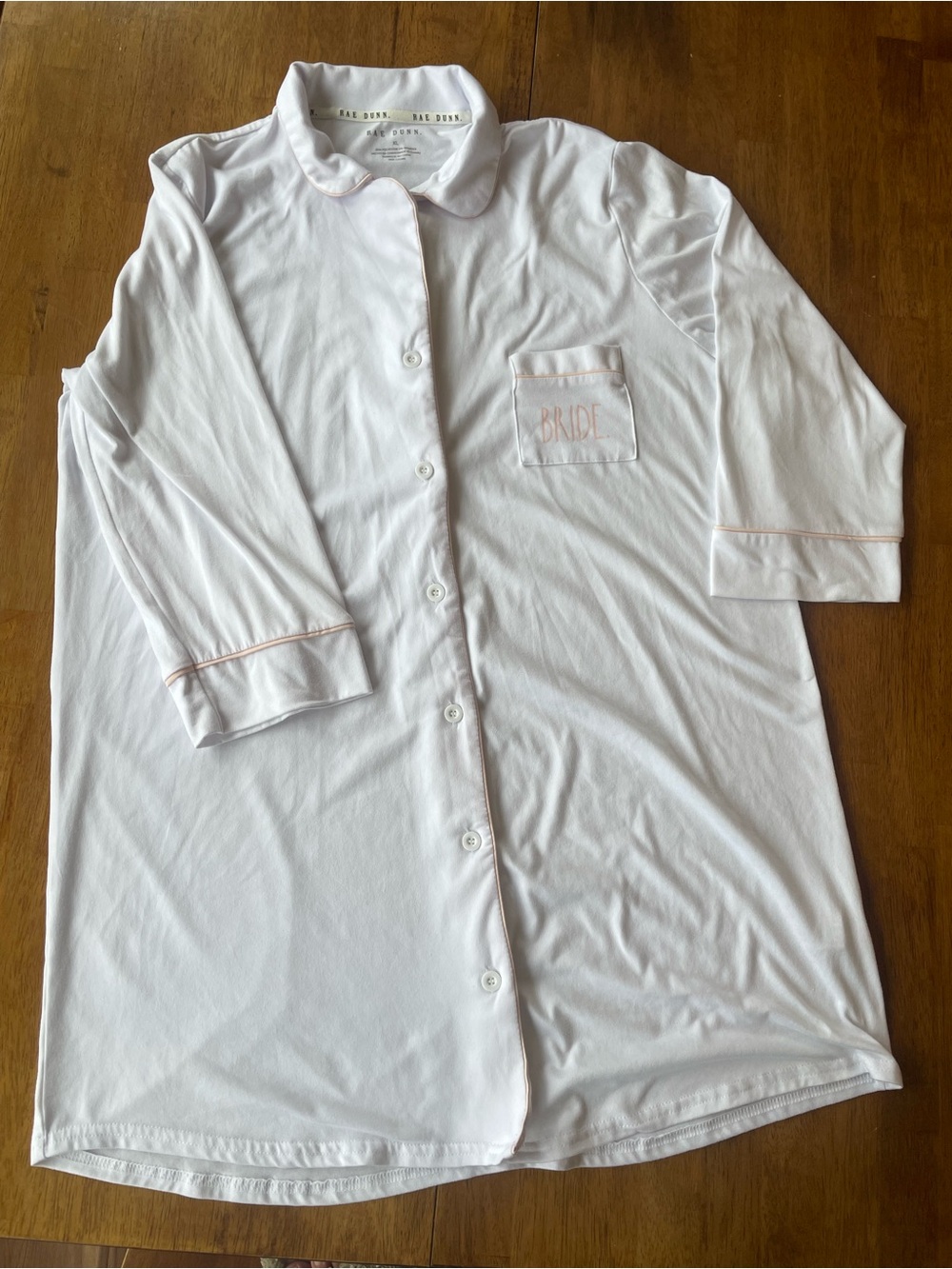 Rae Dunn White Pajama Top with Pink Piping